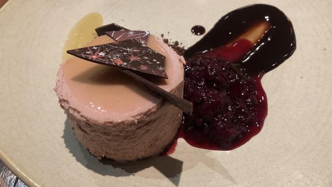 Ruby red chocolate mousse, lemon syrup at Coal Cellar and Grill, Hilton Adelaide.