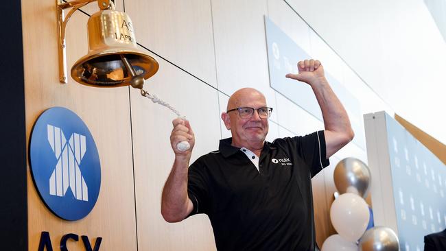 Nuix CEO Rod Vawdrey rings the ASX bell, at the Australian Stock Exchange (ASX) in Sydney. Picture: Bianca De Marchi