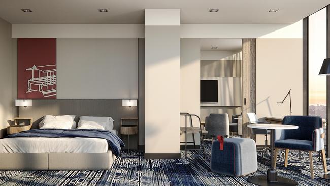 An artist's impression of the rooms inside the Mercure Hotel Doncaster, which will be on top of a Bunnings Warehouse. Picture: Supplied