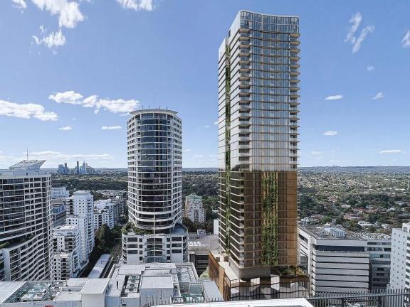 100 Christie St, St Leonards is the site of a proposed 39-storey mixed-use building that would be over 130 metres tall and heavily impact views from the neighbouring Forum East building. Picture: PTW Architects