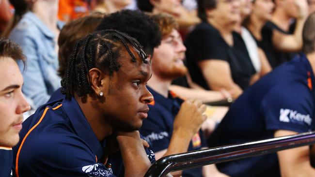 Tamuri Wigness watch the National Basketball League (NBL) match between the Cairns Taipans and the Adelaide 36ers, held at the Cairns Convention Centre, fro behind the Taipans bench. PICTURE: BRENDAN RADKE