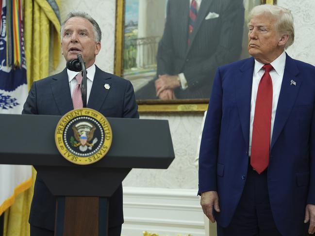 White House special envoy Witkoff with US President Donald Trump at a swearing-in ceremony for interim US Attorney-General for the District of Columbia Jeanine Pirro. Picture: AP