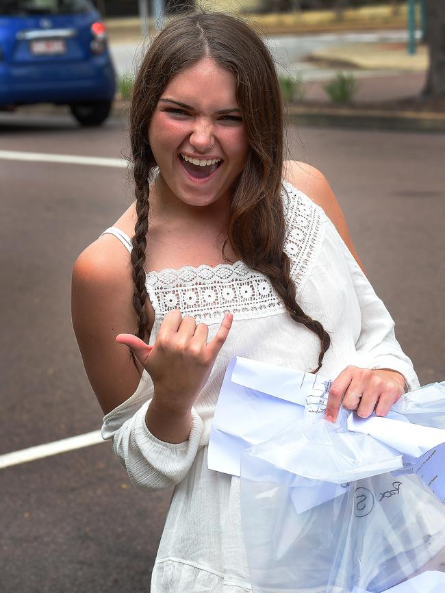 Mollie Rachael Bruce, 21, celebrates her suspended sentence after leaving Darwin Local Court.