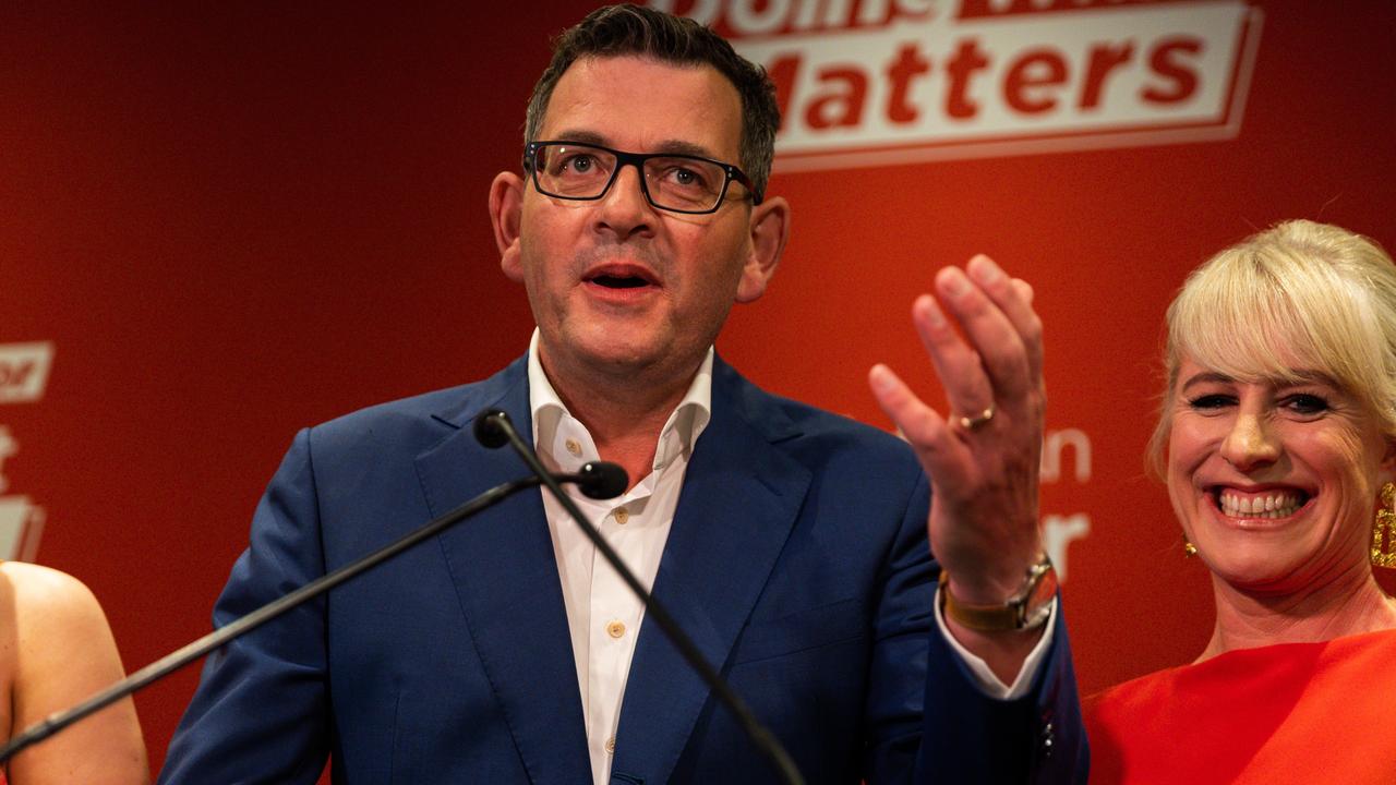 Victorian Premier Daniel Andrews delivers his victory speech on November 26. Picture: Asanka Ratnayake/Getty Images