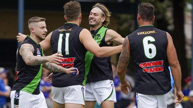 Southern: Doveton players celebrate a. goal. Picture: Valeriu Campan