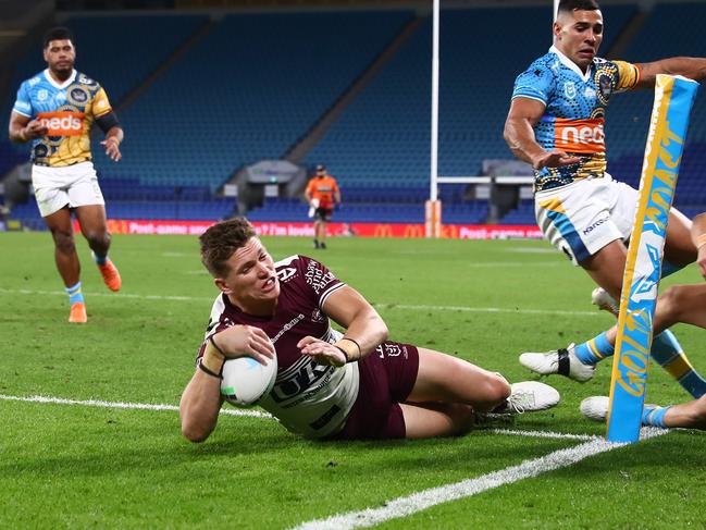 Reuben Garrick is scoring huge points for the Sea Eagles at the moment. Picture: Chris Hyde/Getty Images