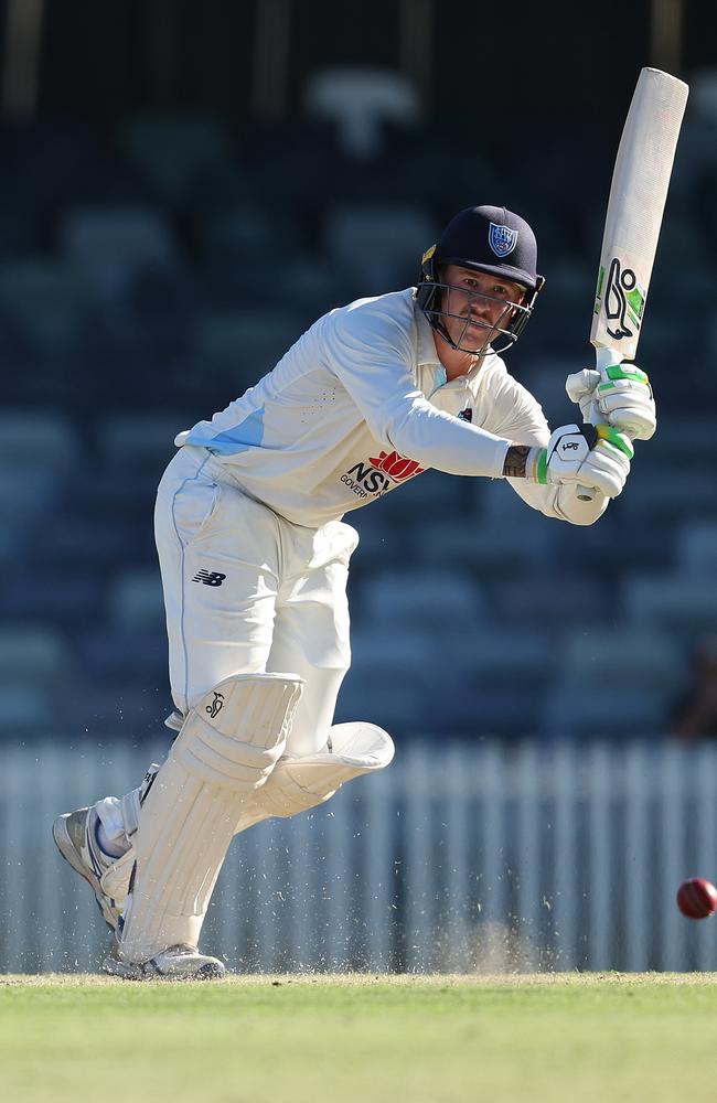 New South Wales batter Matthew Gilkes at the crease against WA at the WACA Ground. Picture: Paul Kane/Getty Images.