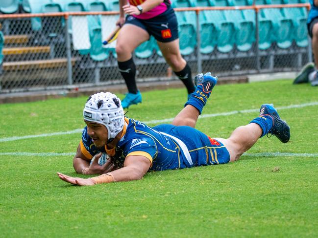 Devonte Vaivela dives over to score a try in the SG Ball grand final. Picture: Thomas Lisson