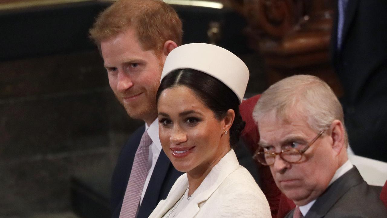 Prince Harry with Meghan, Duchess of Sussex and Prince Andrew in March 11, 2019. Picture: Kirsty Wigglesworth/AP