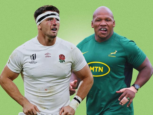 England flanker Tom Curry and South Africa hooker Bongi Mbonambi.