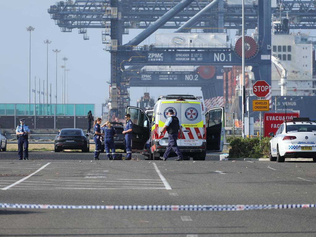 Police remained at the scene as inquiries continued into the man’s death. Picture: Max Mason-Hubers