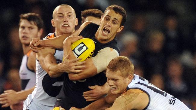 Edward Curnow receives a lot of attention from the Greater Western Sydney Giants. Picture: AAP Image/Joe Castro