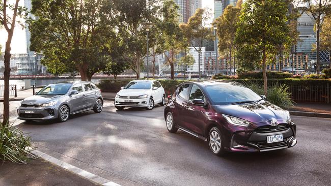 2020 Toyota Yaris, Kia Rio GT and Volkswagen Polo. Taken by Thomas Wielecki