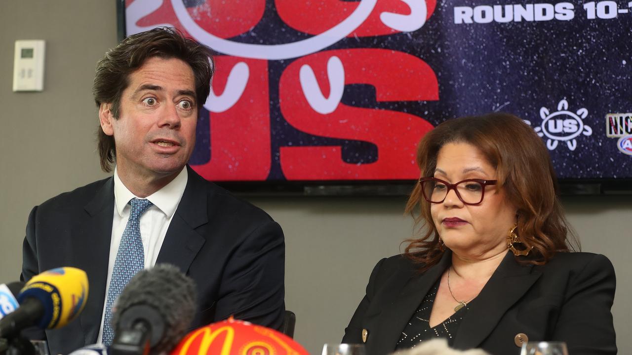 AFL General Manager of Inclusion and Social Policy, Tanya Hosch (right) alongside AFL CEO Gillon McLachlan. (Photo by Sarah Reed/AFL Photos/via Getty Images)