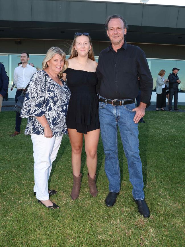 MELBOURNE, AUSTRALIA - MARCH 15 2024 Linda English, Sam English and Tim English attend the 2024 Pakenham Cup Picture: Brendan Beckett