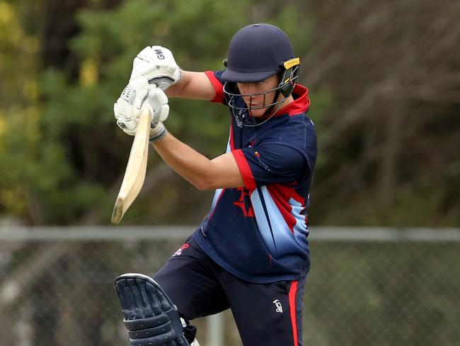 Jan 11, Premier Cricket: Fitzroy Doncaster v Dandenong. Edward Newman  batting for Dandenong plays a drive.Picture: Stuart Milligan