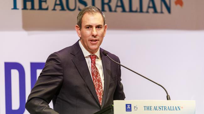 Treasurer Jim Chalmers during his keynote address at the Economic &amp; Social Outlook Conference. Picture: Aaron Francis