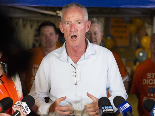 Steve Dickson talks to media at the PHON Election After PArty at Buderim. Photo Lachie Millard