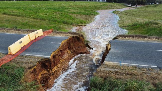 The sinkhole on Gooramadda Road, Rutherglen, which opened after floods last month.