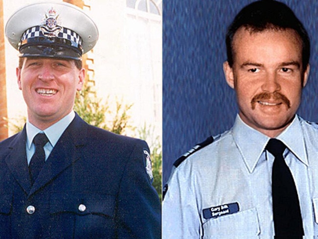 Murdered Victoria Police officers Senior-Constable Rod Miller (left) and Sgt Gary Silk. Bandali Debs and Jason Roberts were convicted over the 1998 murders.