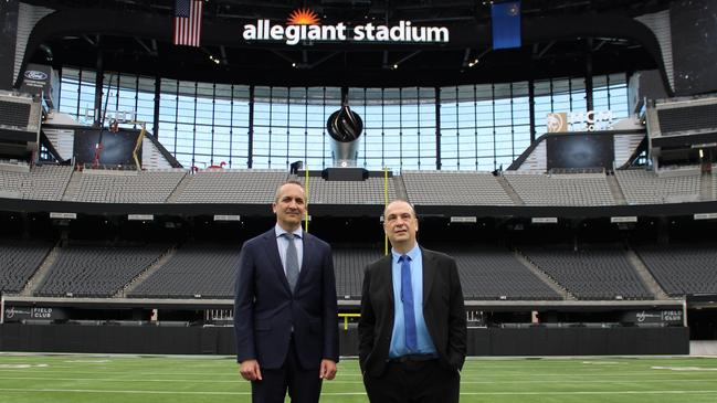 NRL chief executive Andrew Abdo (left) has confirmed the NRL will host an NFL-style Combine as part of the season kick-off in Las Vegas. Picture: Supplied.