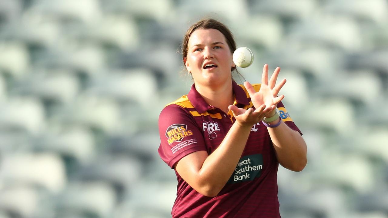 Ruth Johnston of Queensland receives the ball during the WNCL match between Western Australia and Queensland at WACA. Picture: Will Russell/Getty Images