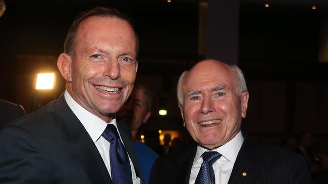 Tony Abbott and John Howard in 2016. Picture: Kym Smith