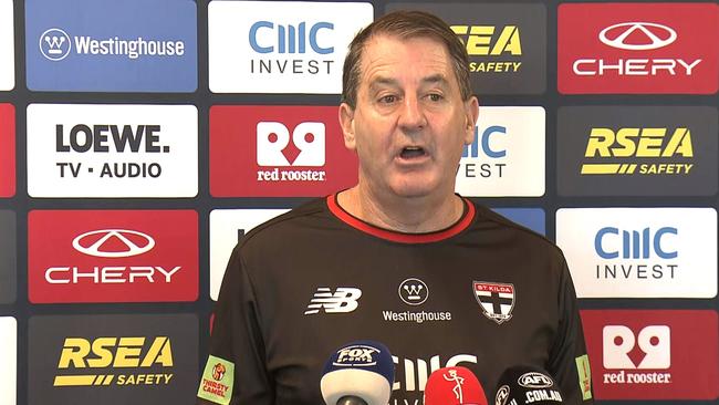Ross Lyon addresses the press. Photo: Fox Sports.