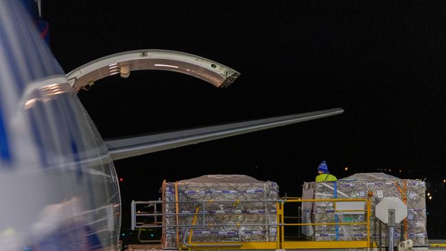 Pallets of Bubs baby formula are loaded into a cargo plane bound for the US at Melbourne Airport. Picture: Asanka Ratnayake/Getty Images