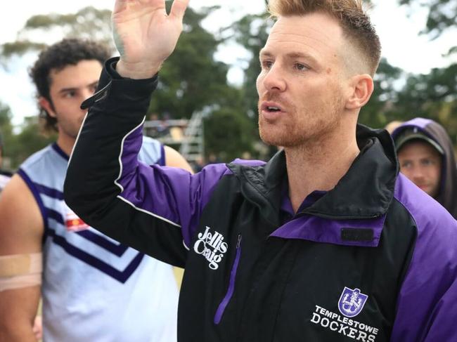 Templestowe coach Craig De Corsey in the Eastern Football League (EFL). Picture: Davis Harrigan