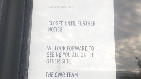 The Carlton Wine Room’s message to customers. Picture: Supplied