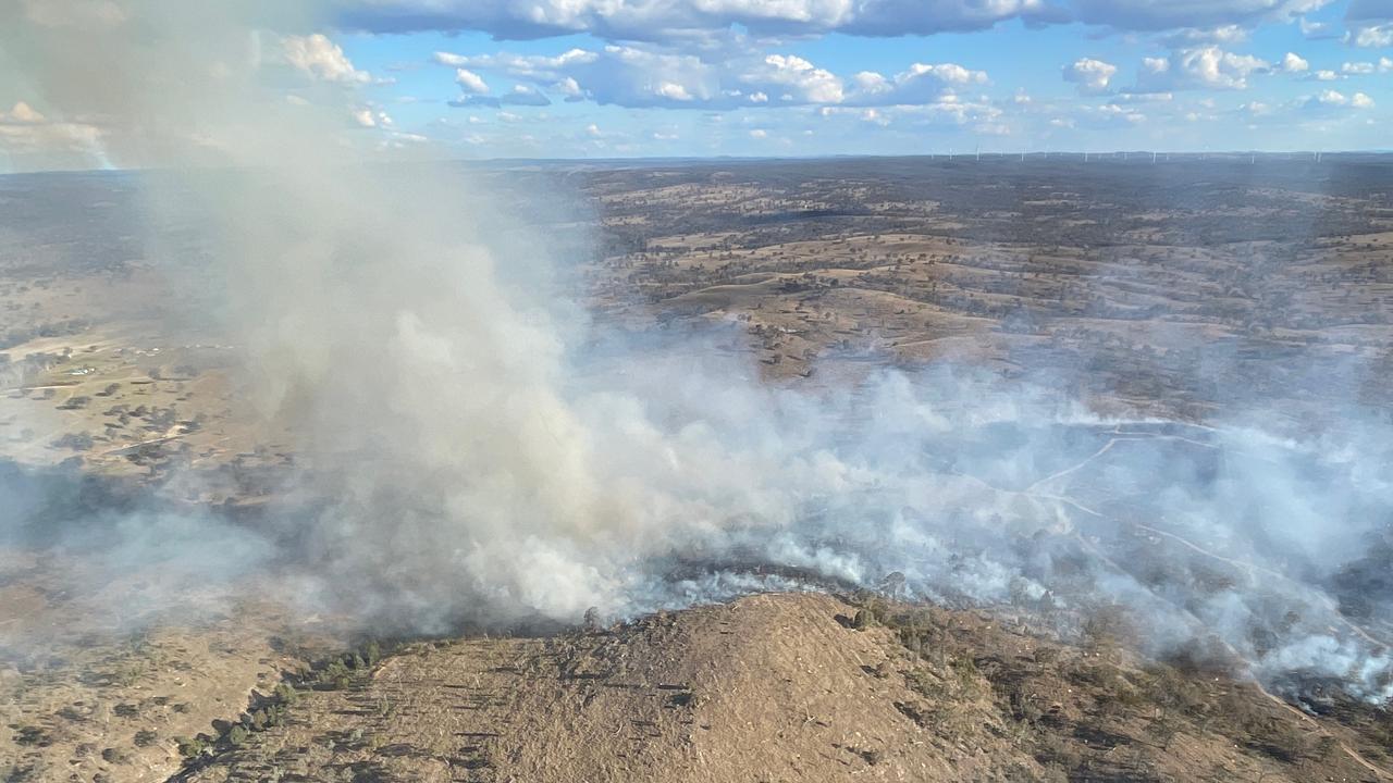 A grassfire burning at Greymare on the Southern Downs amid catastrophic fire conditions. Picture: QFES