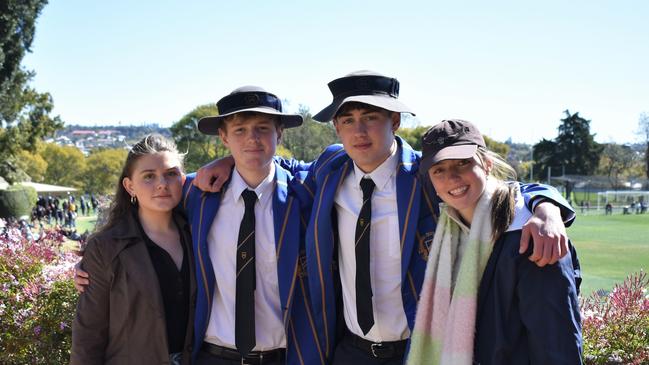 Angelique Lindenmayer, Dylan Knox, Cayden Phillips, and Holly Robinson at Grammar Downlands Day, Saturday, August 19, 2023. Picture: Peta McEachern