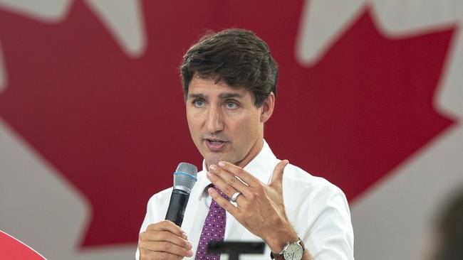 Canadian Prime Minister Justin Trudeau speaks at a campaign event in Mississauga, Ontario.