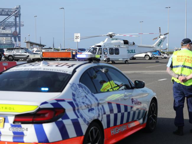 Emergency helicopter and police at Botany on Saturday morning. Picture: Max Mason-Hubers