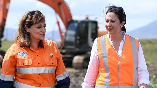 Townsville Mayor Jenny Hill and Annastacia Palaszczuk at the site of a water pipeline project near Townsville today. Picture: AAP/Dan Peled