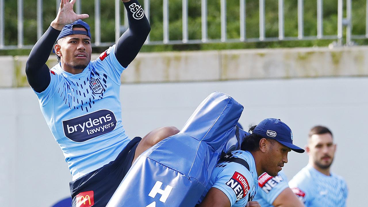 Stephen Crichton practised catching kicks at Blues training. Picture: Sam Ruttyn