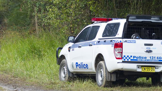 A police car on Batar Creek Rd, Kendall as officers work on an unrelated case. Picture: AAP Image/Shane Chalker