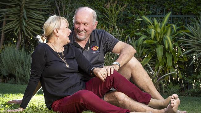 Ray Price &amp; wife Sandy pictured after their dual cancer diagnosis, a 1 in a million chance he &amp; his wife were given devastating cancer diagnosis. Picture: NIGEL HALLETT