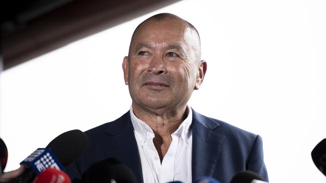 Eddie Jones pictured speaking at a press conference at Coogee Oval. Picture: NCA NewsWIRE / Monique Harmer