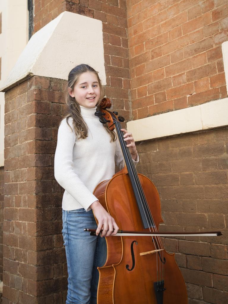 Elouisa Law before competing in a string section of the 77th City of Toowoomba Eisteddfod at Empire Theatres, Friday, July 28, 2023. Picture: Kevin Farmer