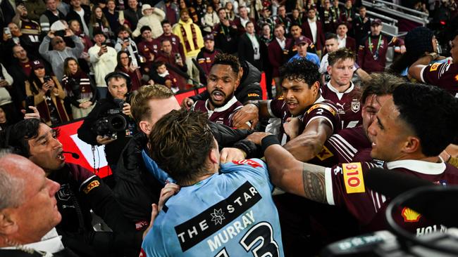 The melee on the sideline. Picture: NRL Photos