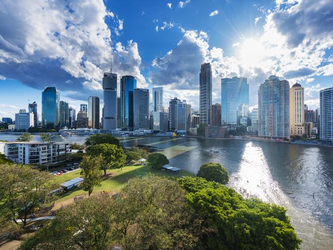 Brisbane, Australia - September 25, 2016: View of Brisbane city skyline and Brisbane river in late afternoon