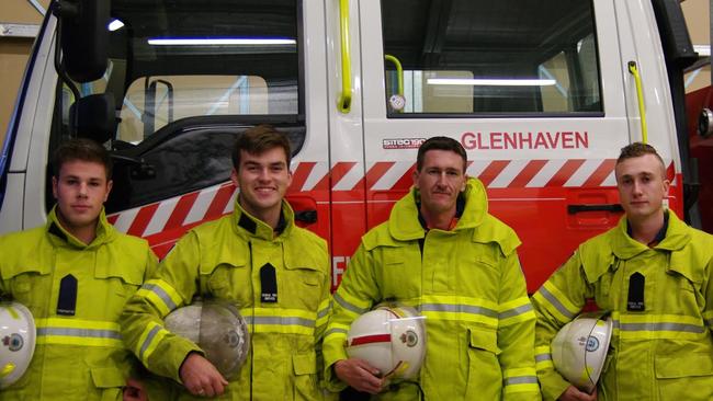 Hills firefighters Zac Young, Evan Lister, Nick Taylor and Kane Chamberlain will take part in the Fire Fighters Climb for Motor Neurone Disease on Sunday. Picture: Scott Callan