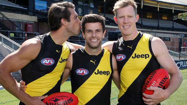 Richmond’s three-man leadership team of Alex Rance, captain Trent Cotchin and Jack Riewoldt. Picture: Wayne Ludbey