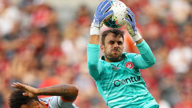 Wanderers goalkeeper Daniel Lopar kept his side in the match. Picture: Getty Images