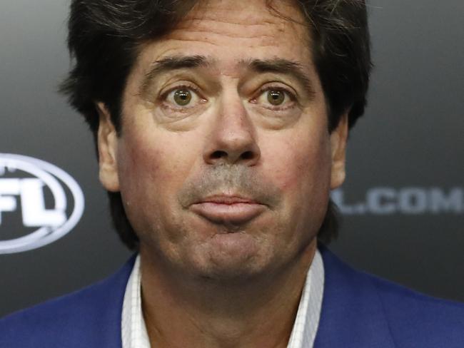 MELBOURNE, AUSTRALIA - MAY 30: AFL CEO Gillon McLachlan speaks to the media during a press conference at AFL House on May 30, 2023 in Melbourne, Australia. McLachlan spoke about the outcomes in relation to the Independent Panel Investigation into allegations of inappropriate conduct at the Hawthorn Hawks. (Photo by Darrian Traynor/Getty Images)