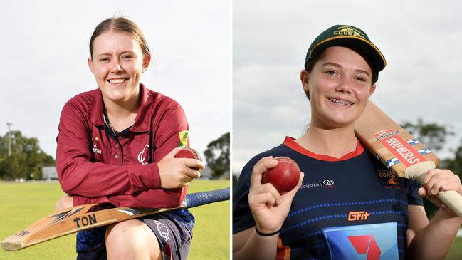 Sunshine Coast cricketers Taylor Fitzgerald and Carys Underwood. Picture: Patrick Woods