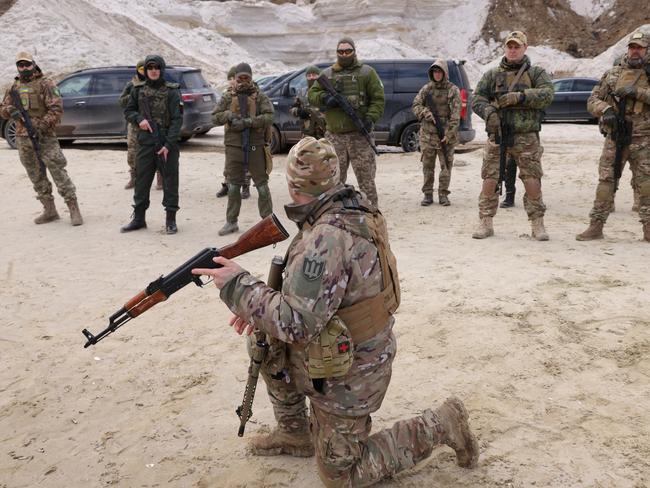 The Ukrainian army at a basic combat training in the Lviv region, Ukraine. Picture: Getty