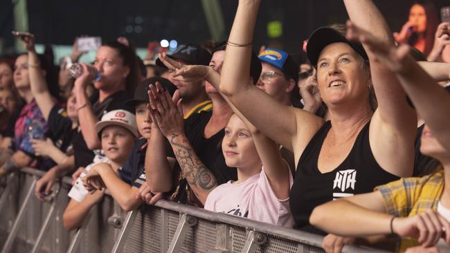 The crowd enjoying Hilltop Hoods at NTI Townsville 500 Supercars concert on Saturday night.